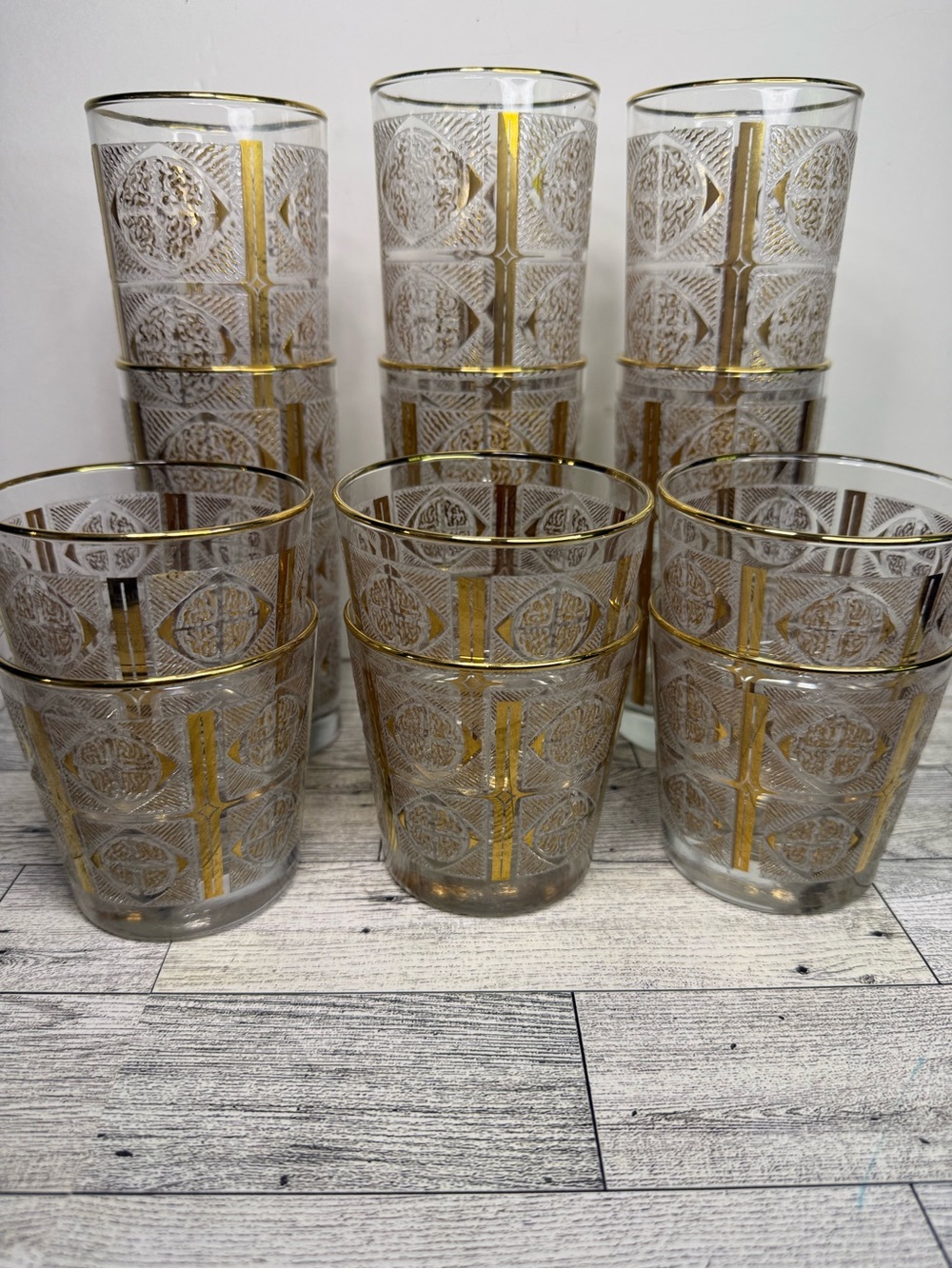 12 MCM vintage Libbey geometric cocktail glasses